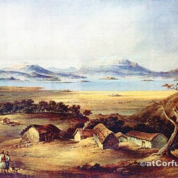Korfu Geschichte - Landschaft im alten Gravur
