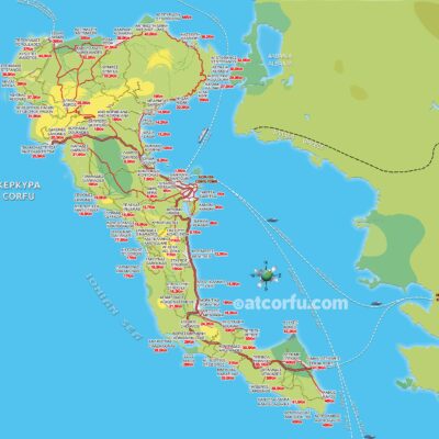 Karte mit Entfernungen in Korfu