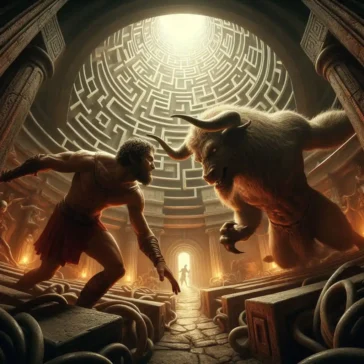 Theseus kämpft gegen den Minotaurus