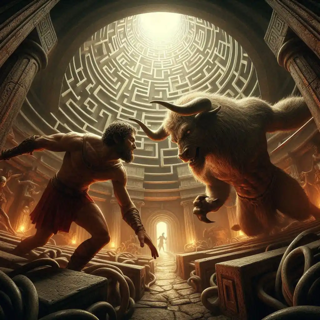 Theseus kämpft gegen den Minotaurus