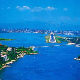 Corfu airport and mouse island from an airplane