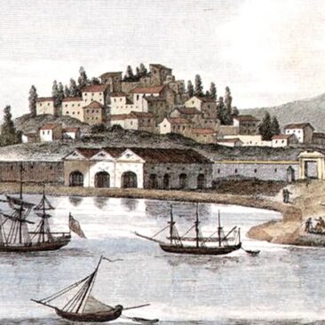 Corfu - old gravure of the port