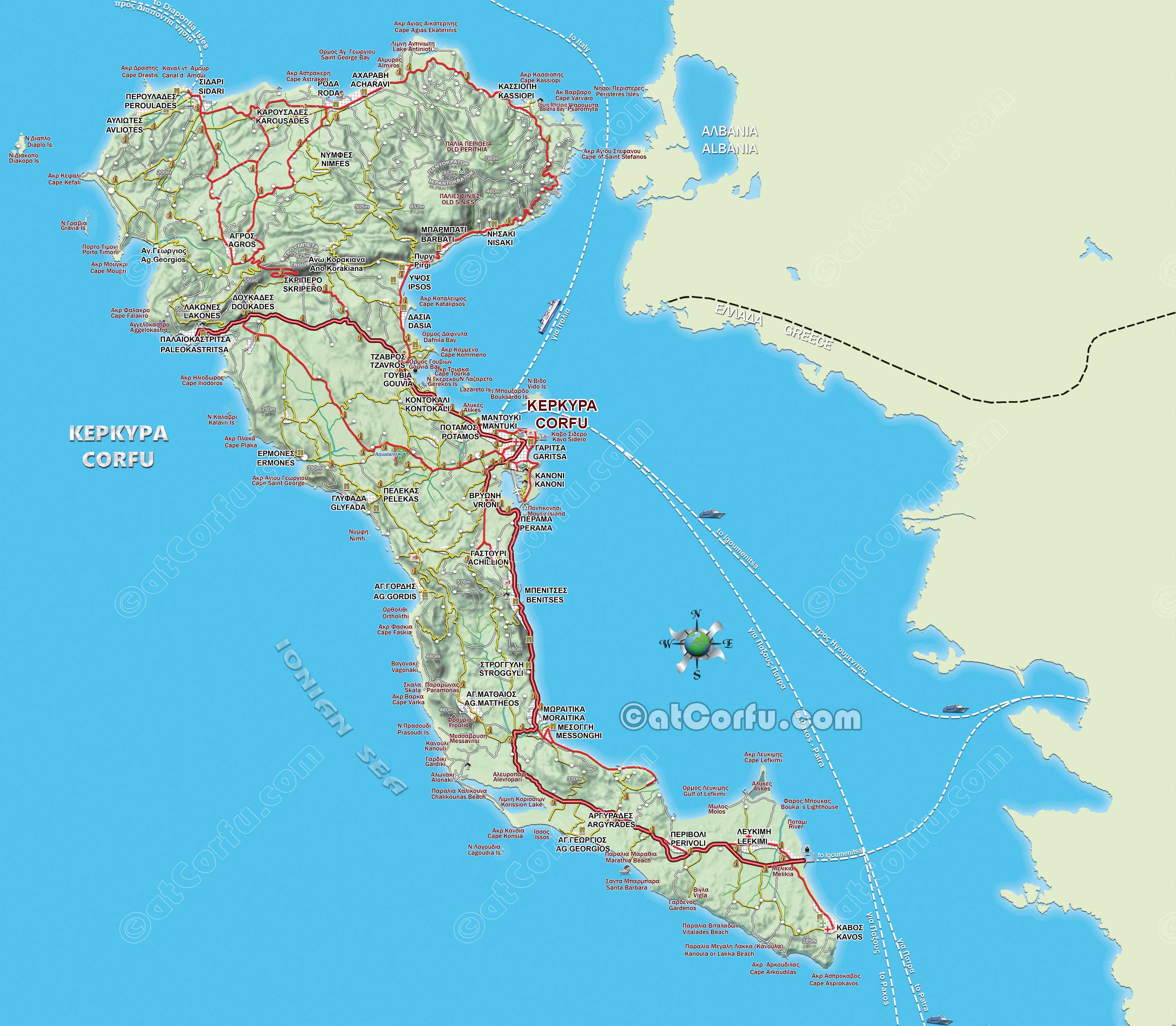 Corfu map in high resolution Greek, English  Corfu 