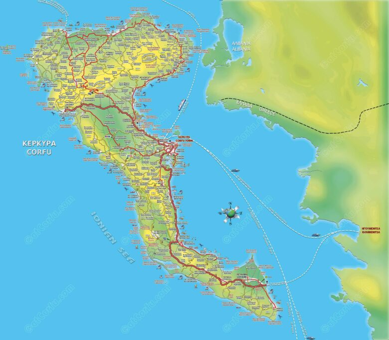 Corfu map with all roads