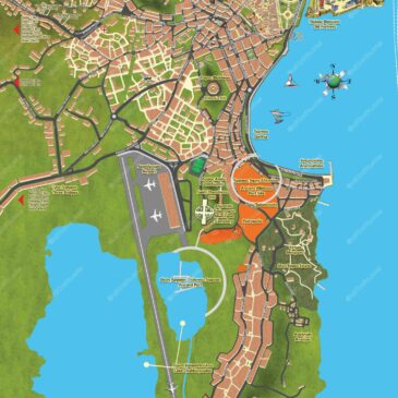 Corfu town with Kanoni map