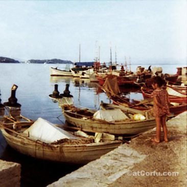 Fishing boats in Benitses port 1960