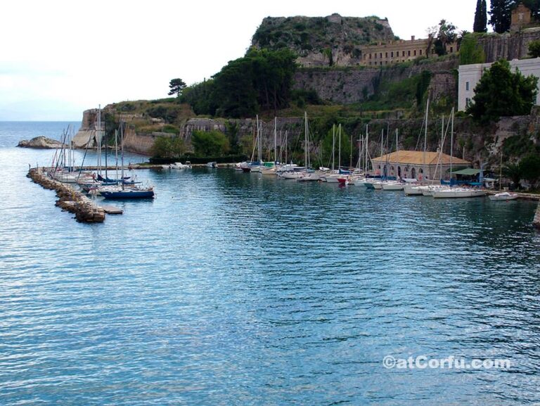 Mandraki port under Corfu old fortress