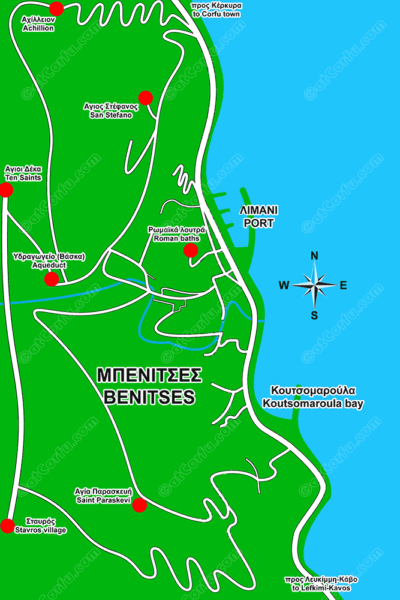 Benitses Map: Maps of Benitses Wide Area - AtCorfu