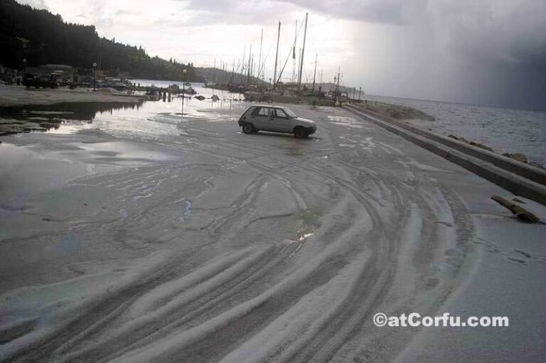 Hail in Benitses port