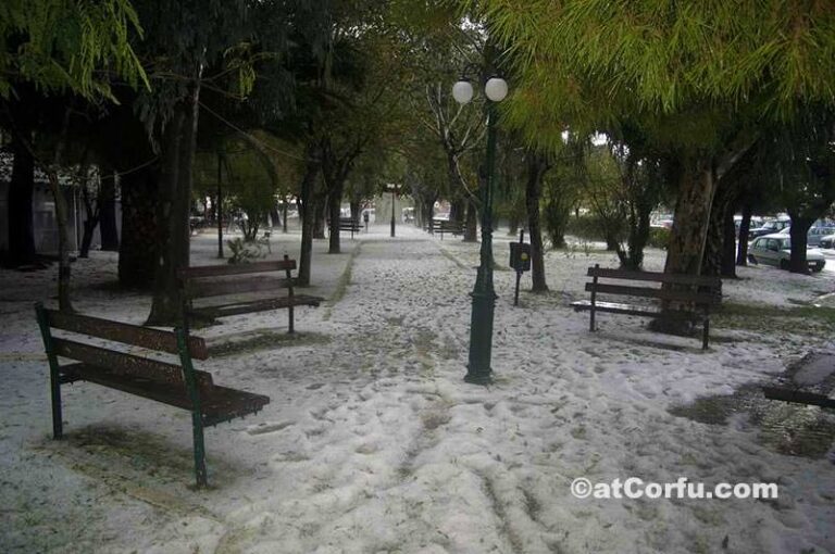 Hail in Benitses square