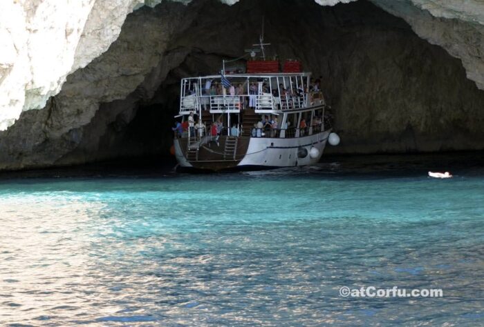 In Paxos Cave with a boat