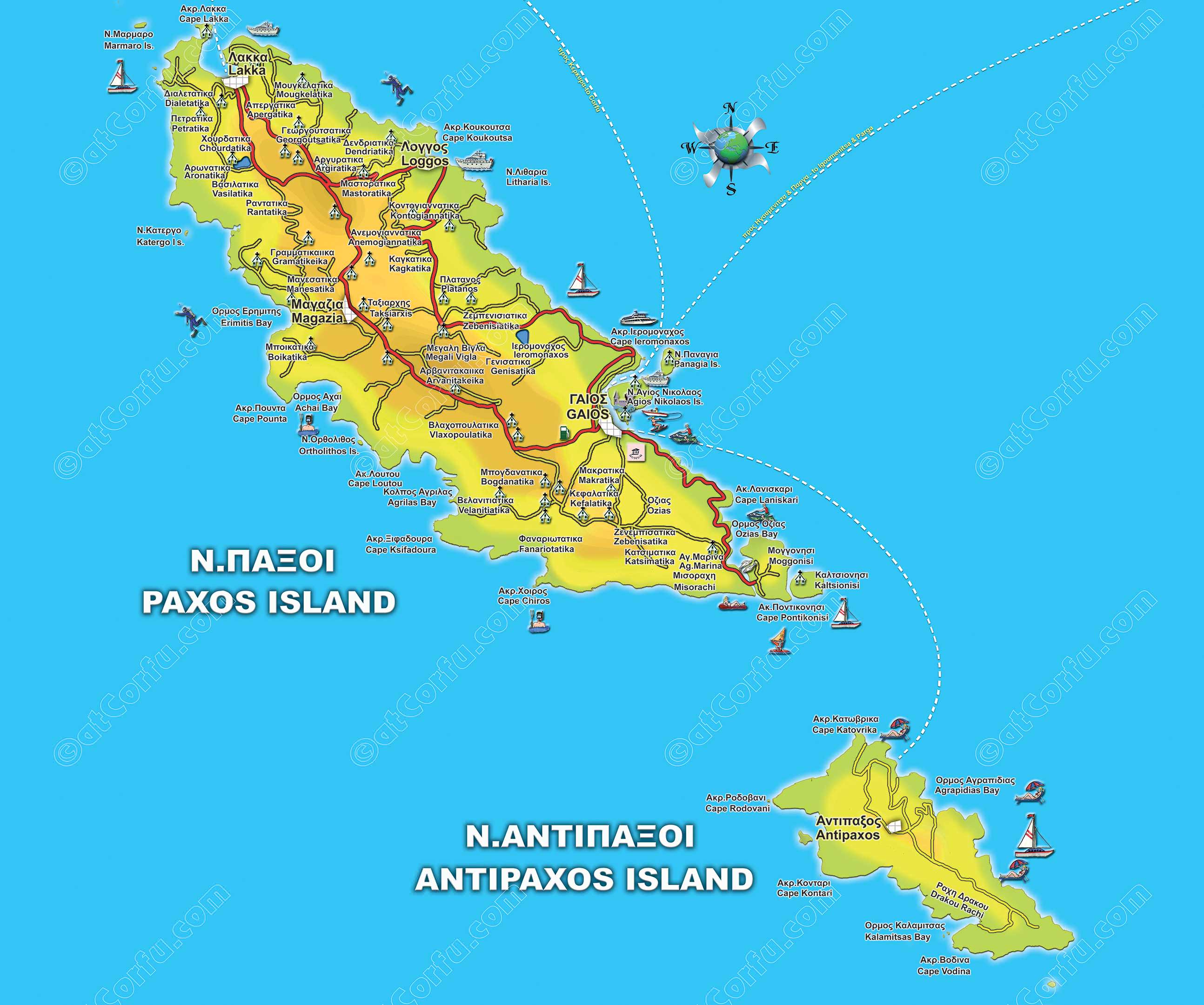 Map Of Paxos Island Map Of Paxos Island
