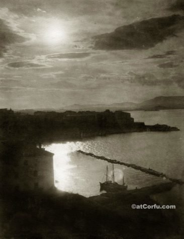 Mandraki port at old fortress in Corfu 1900