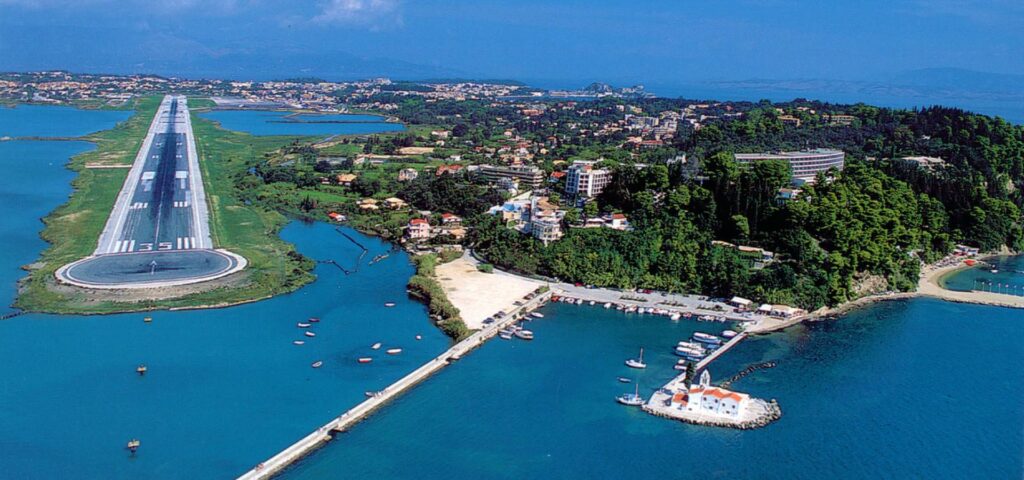 The airport of Corfu behind Mouse island