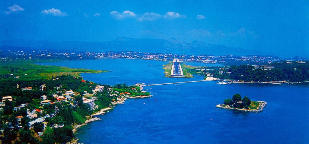 Approaching with airplane the airport of Corfu