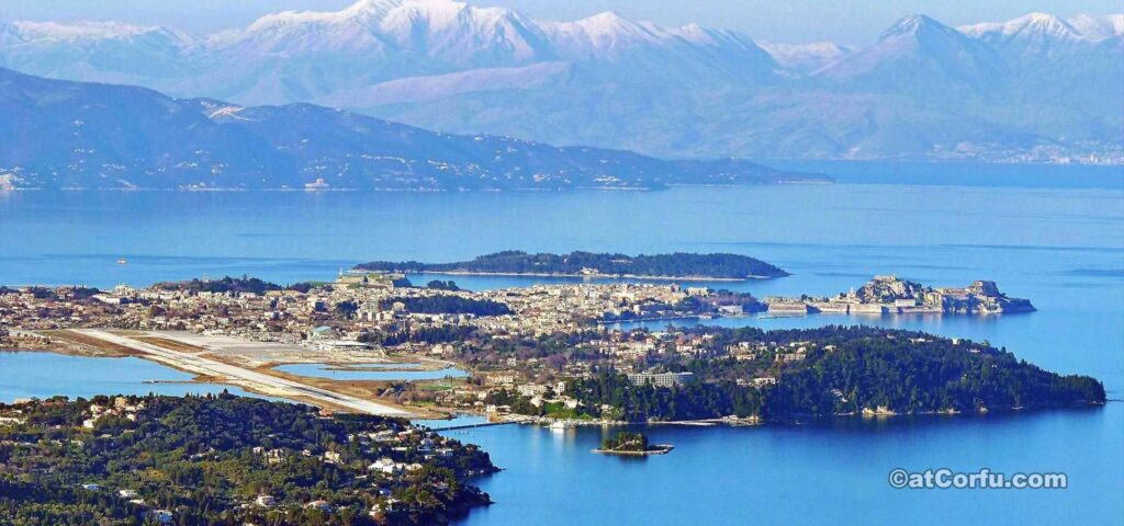 Corfu town in a photo from the top of the mountain of Stavros