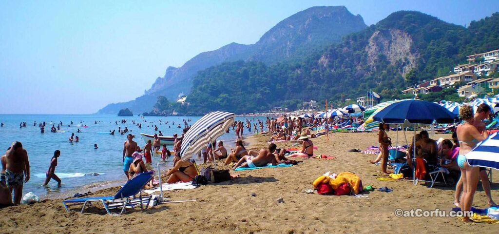 Cosmopolitan Glyfada beach at west Corfu