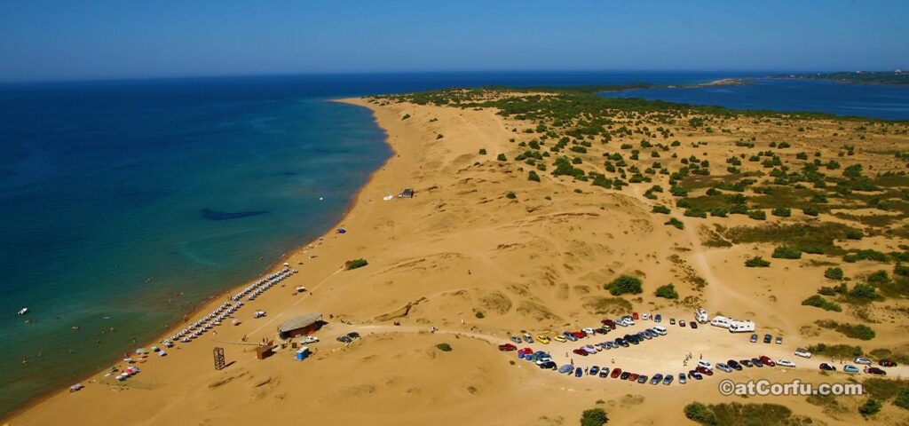 Parking area at Issos beach at west Corfu