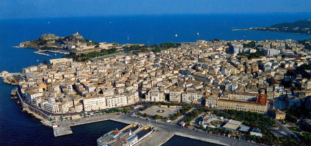 Old Corfu town from airplane