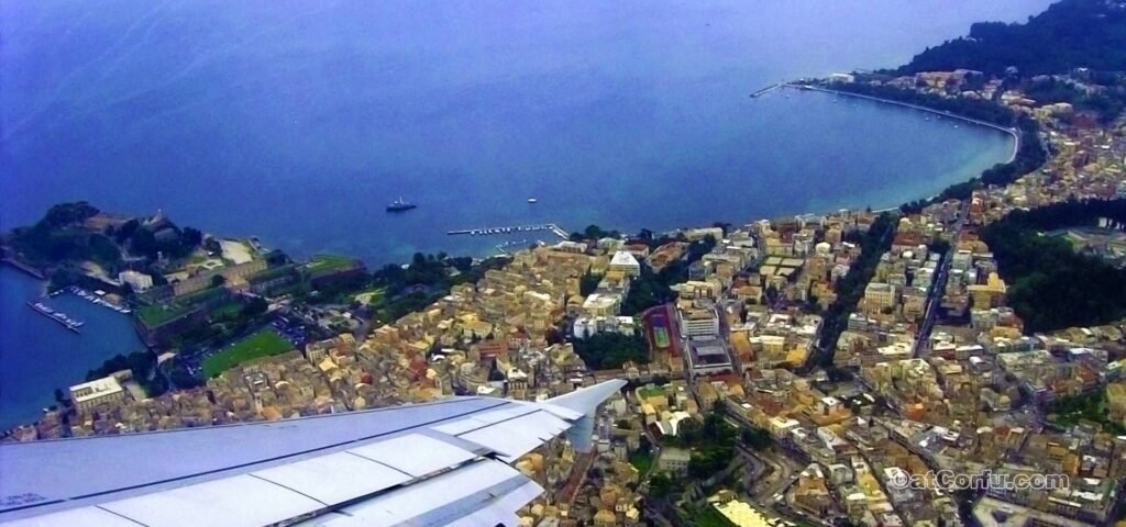 Old Corfu town from airplane