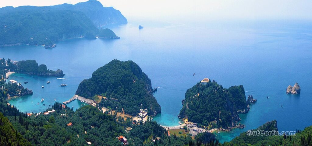 Paleokastritsa capes, as seen from mountain Lakones at west Corfu