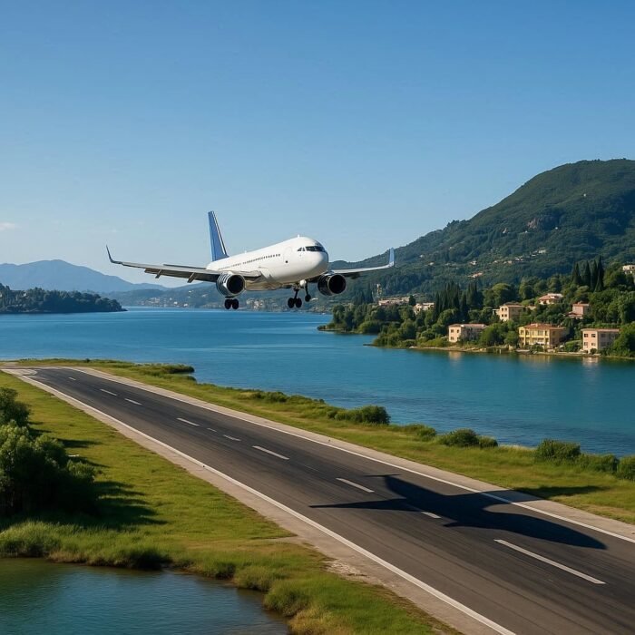 Corfu aiport landing