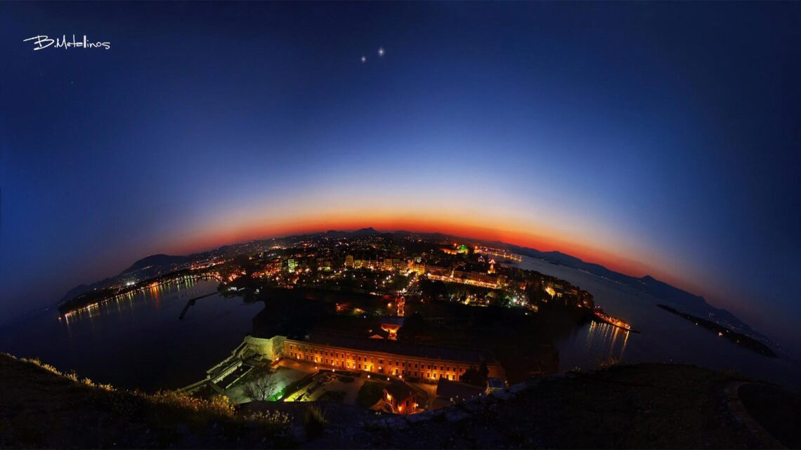 A panoramic view of the town of Corfu