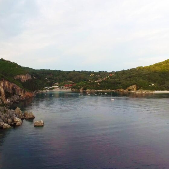Liapades at left Rovinia Beach on the right