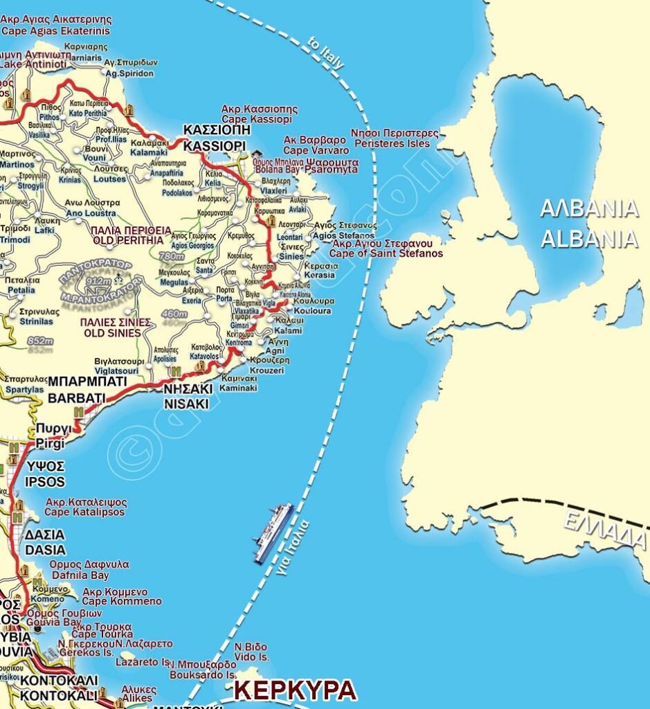 North east Corfu map
