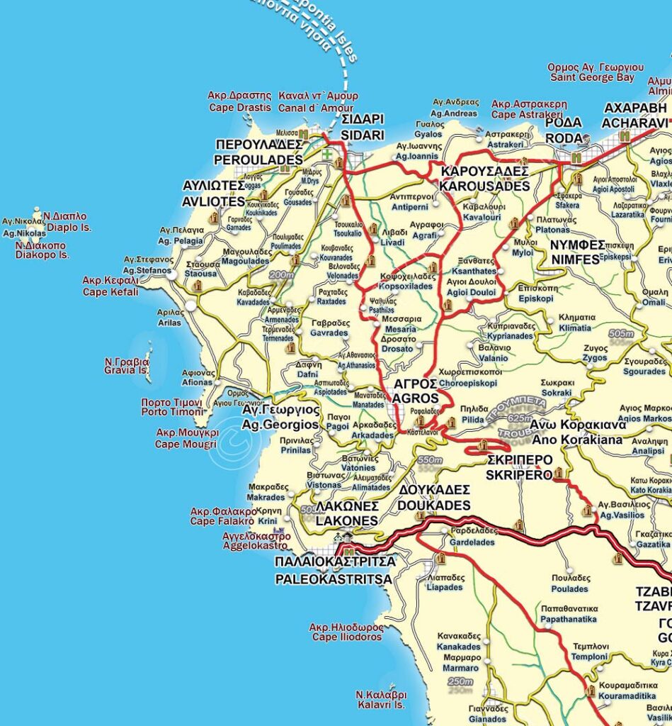 North West Corfu map