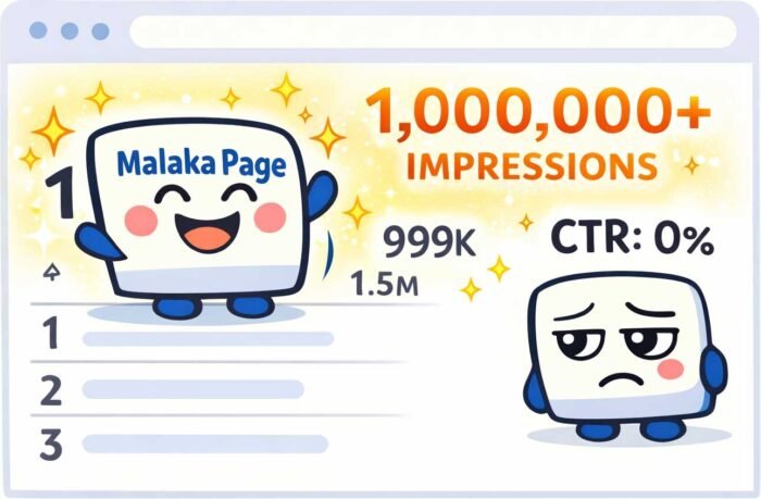 Malaka Page, top impressions, 0% CTR, funny cartoon