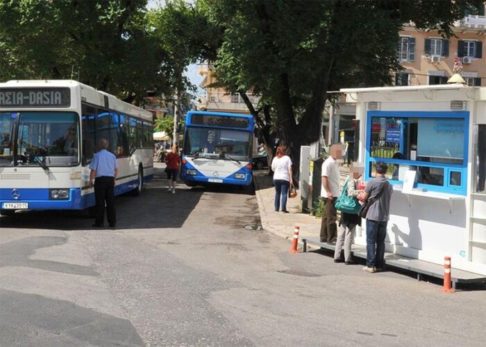 Blue bus starting point in Saroko Corfu