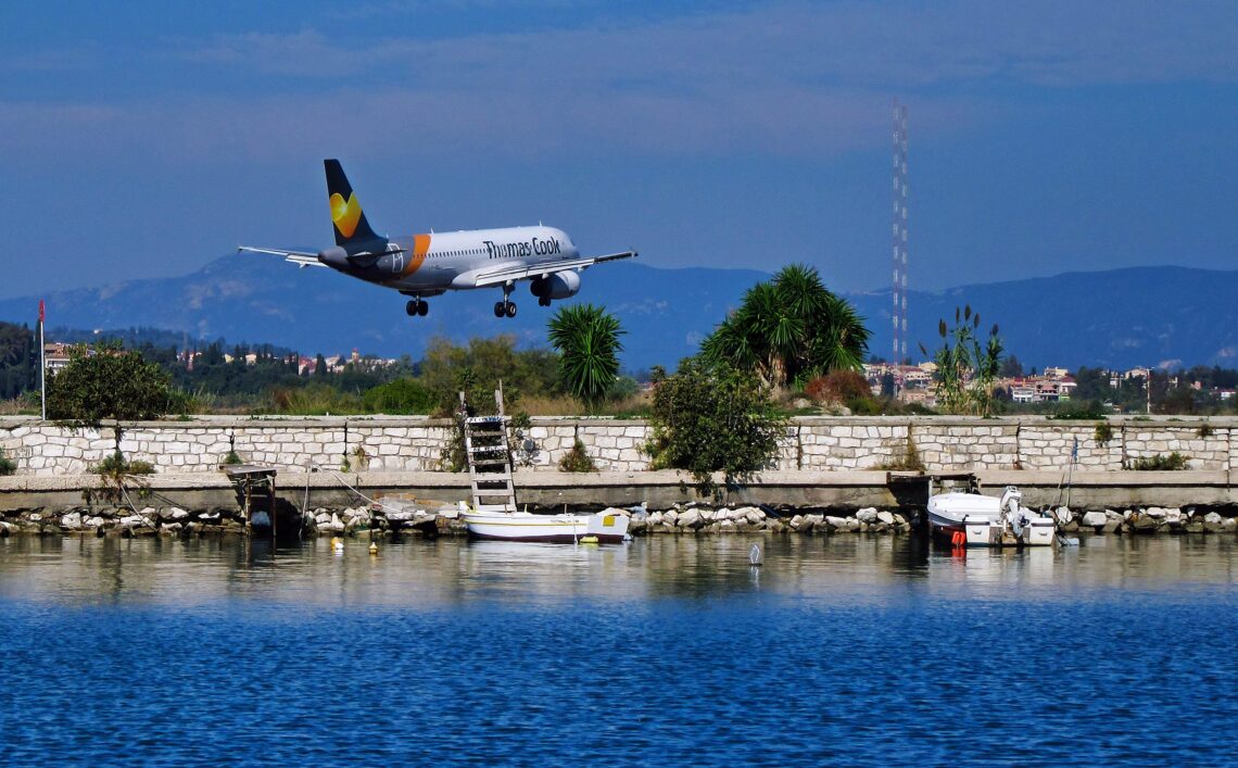An airplane approaching Corfu airport