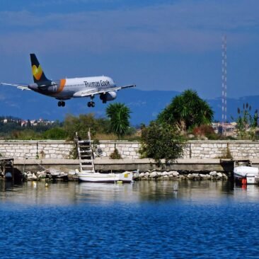 Plane approaching Corfu airport