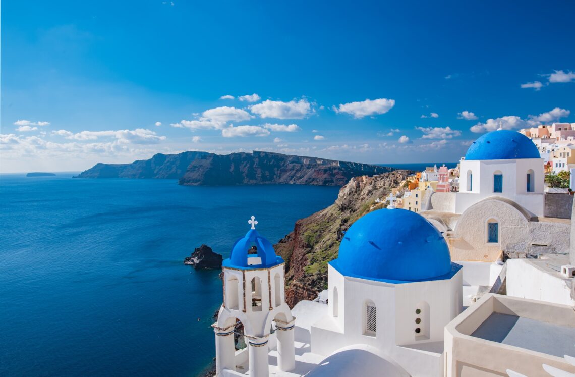 Blue domes in Santorini