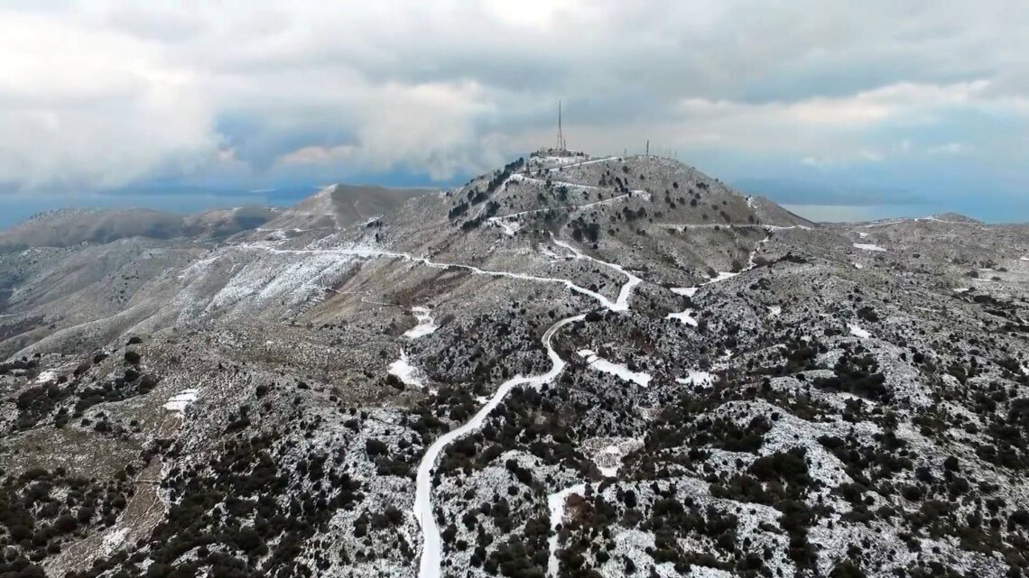 Pantokrator mountain with snow