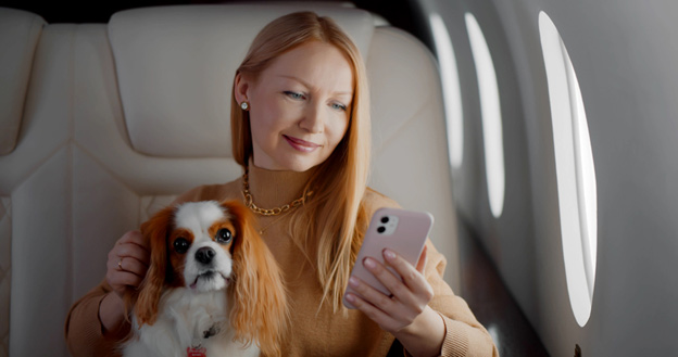 With her dog on the plane