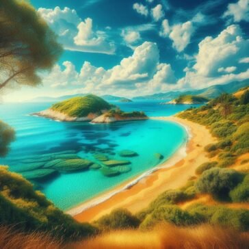 Porto Timoni beach with turquoise waters.