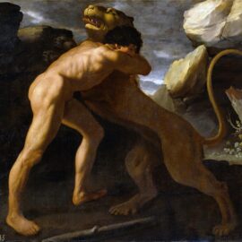 Heracles fighting the Nemean lion