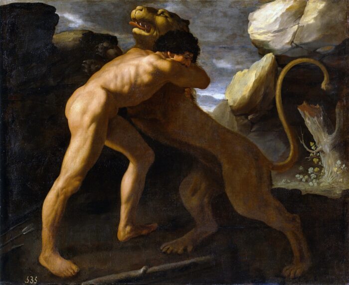 Heracles fighting the Nemean lion