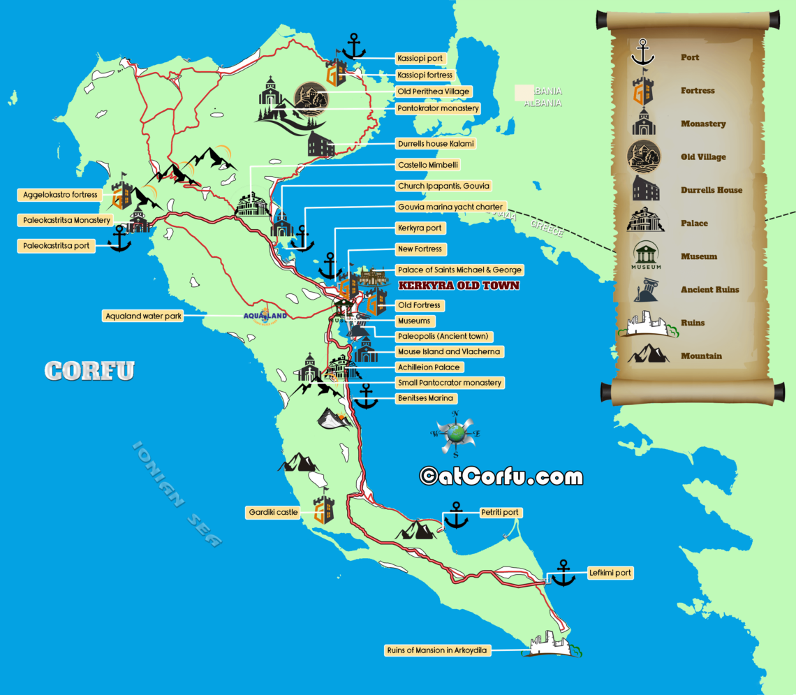 A map of Corfu Attractions, Sights and Monuments - AtCorfu