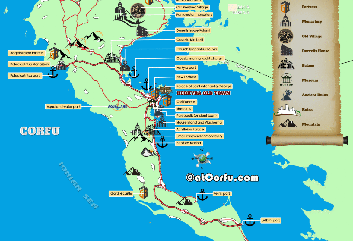 Map with attractions and Things to Do in Corfu