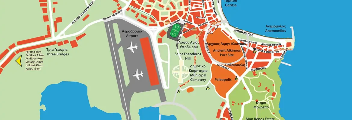 Map of Corfu town with Kanoni area