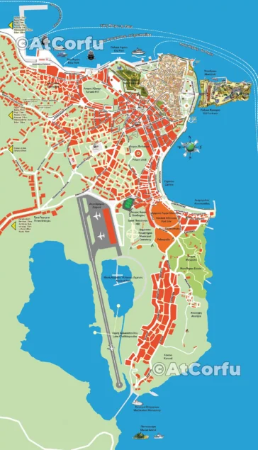 Map of Corfu town with Kanoni area