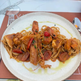 Avli restaurant - A dish with pasta and shrimps