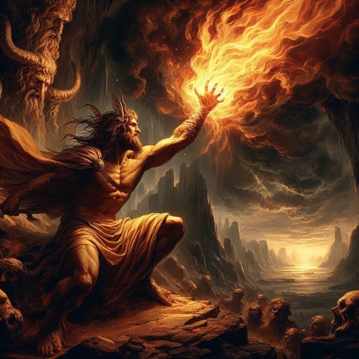 Prometheus stealing fire from the gods