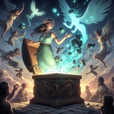 Pandora opening the box-spirits escaping