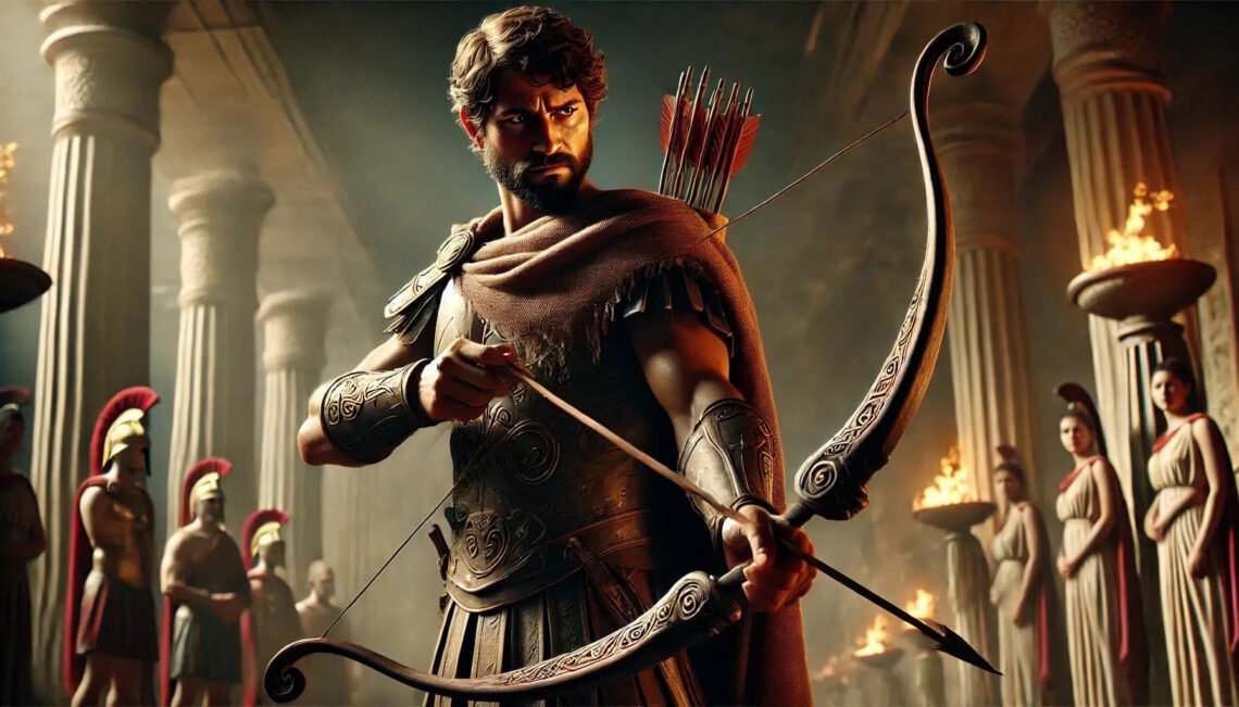 Odysseus bends the bow