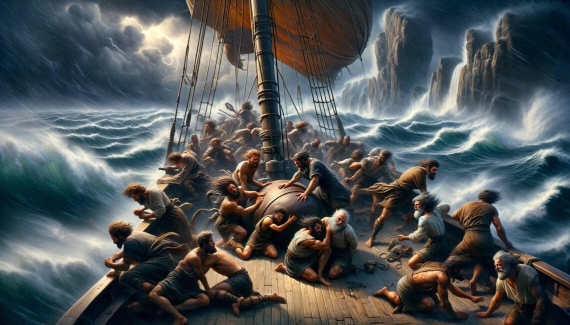 Odysseus sailors open the bag of winds