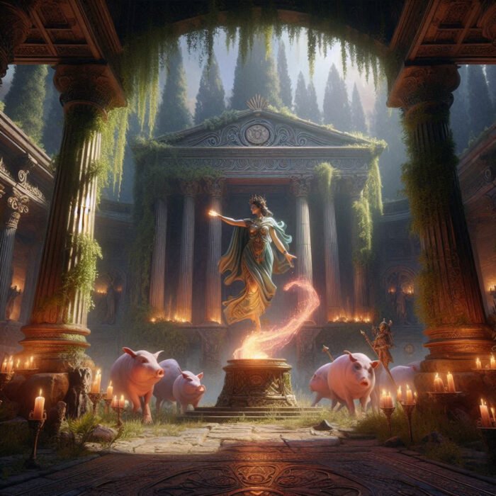 The sorceress Circe transforming Odysseus companions into pigs
